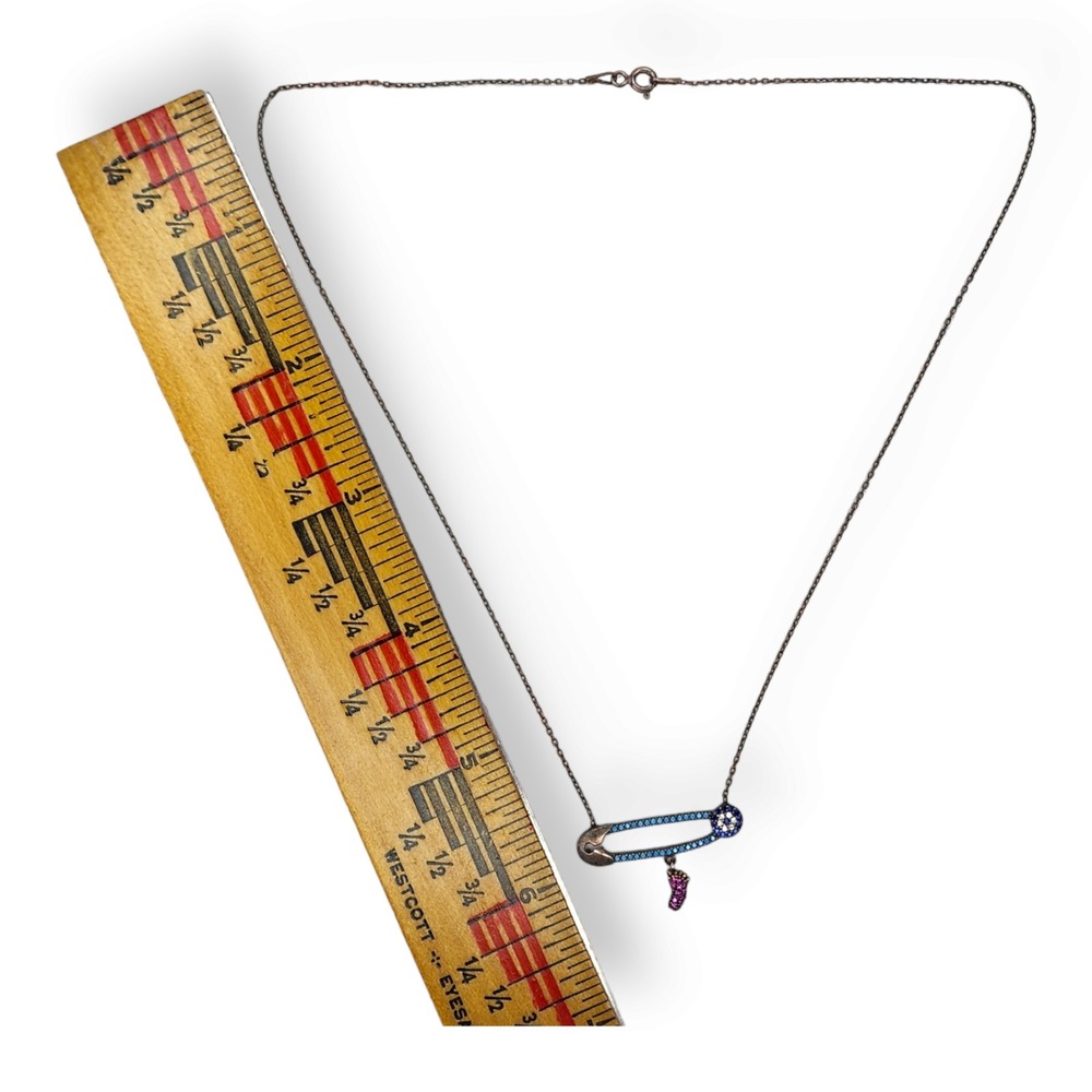 Unbranded Safety Pin Footprint Necklace 17.5in Rose Gold Vermeil Excellent Ruby - Picture 4 of 5